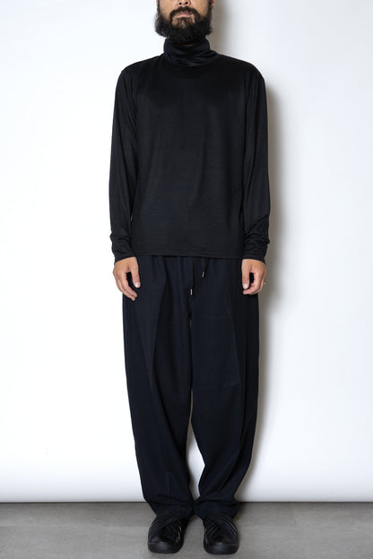 WASHABLE WOOL HIGH NECK SHIRT / BLACK