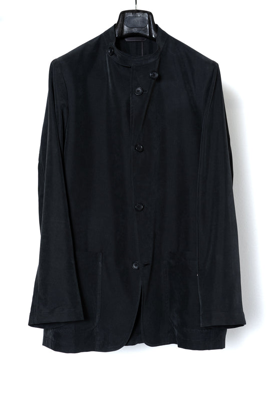 PEACH POPLIN OFFICER COLLAR JACKET/FADE BLACK - RAINMAKER KYOTO