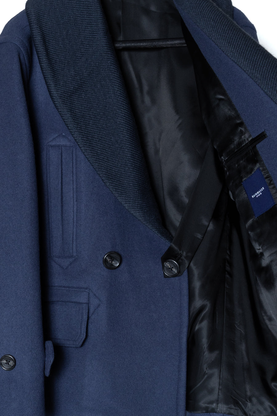 SHAWL COLLAR PEA COAT / STEEL BLUE RAINMAKER KYOTO