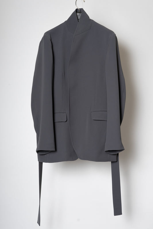 STAND UP SHAWL COLLAR JACKET / STEEL