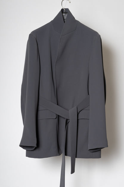 STAND UP SHAWL COLLAR JACKET / STEEL