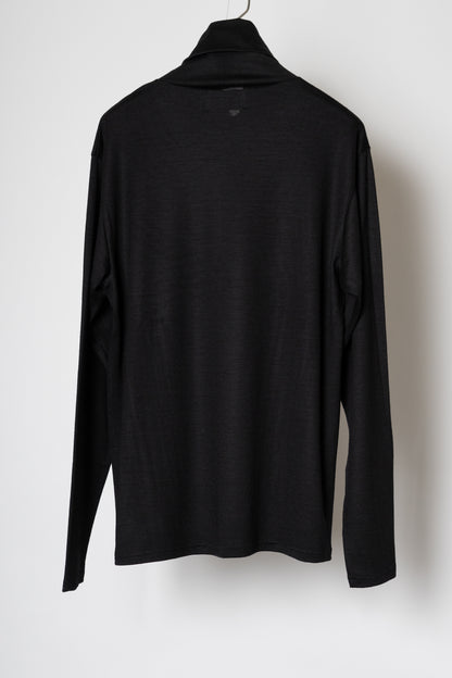 WASHABLE WOOL HIGH NECK SHIRT / BLACK