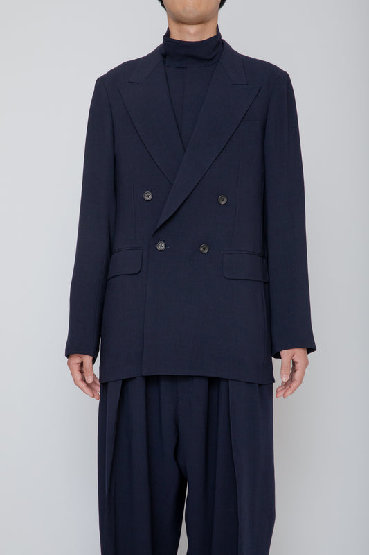 MELANGE TWILL DOUBLE BREASTED JACKET / NAVY