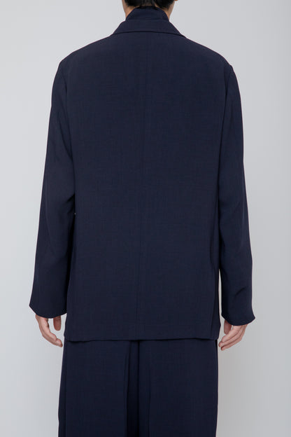 MELANGE TWILL DOUBLE BREASTED JACKET / NAVY