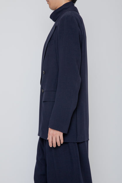 MELANGE TWILL DOUBLE BREASTED JACKET / NAVY