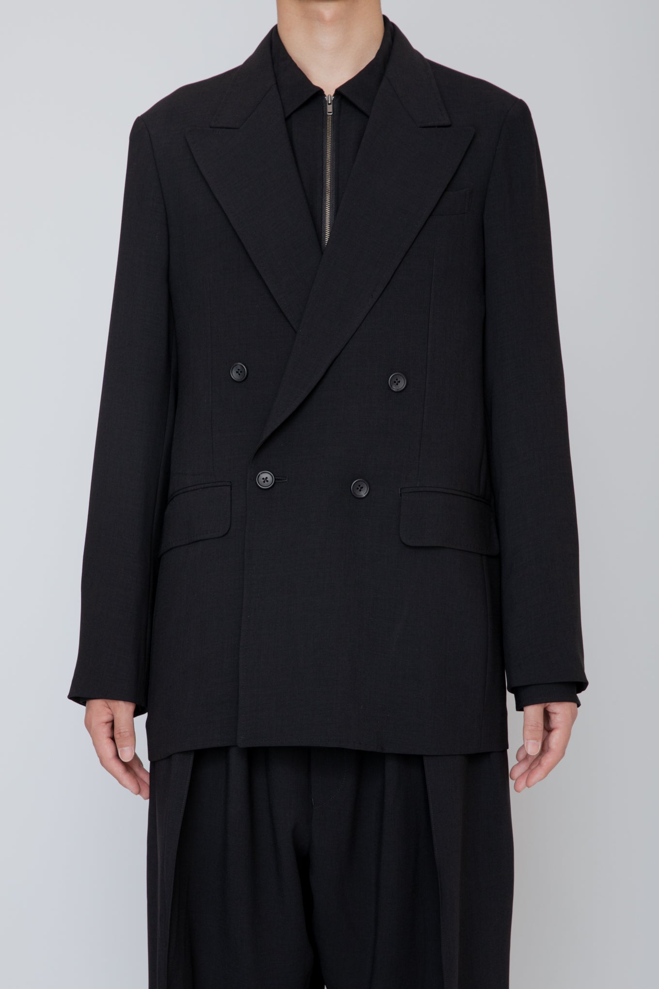 MELANGE TWILL DOUBLE BREASTED JACKET / BLACK