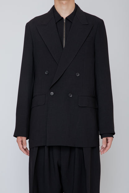MELANGE TWILL DOUBLE BREASTED JACKET / BLACK