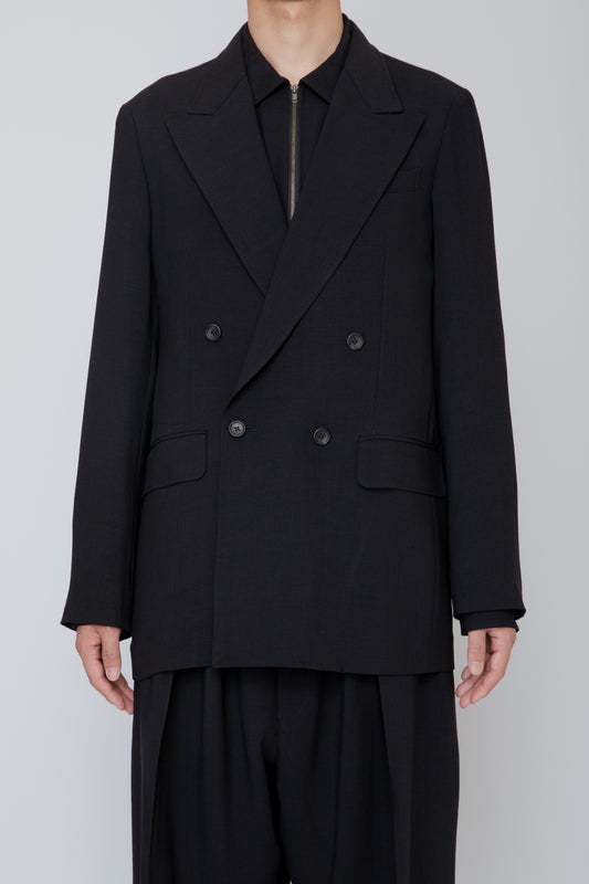 MELANGE TWILL DOUBLE BREASTED JACKET / BLACK