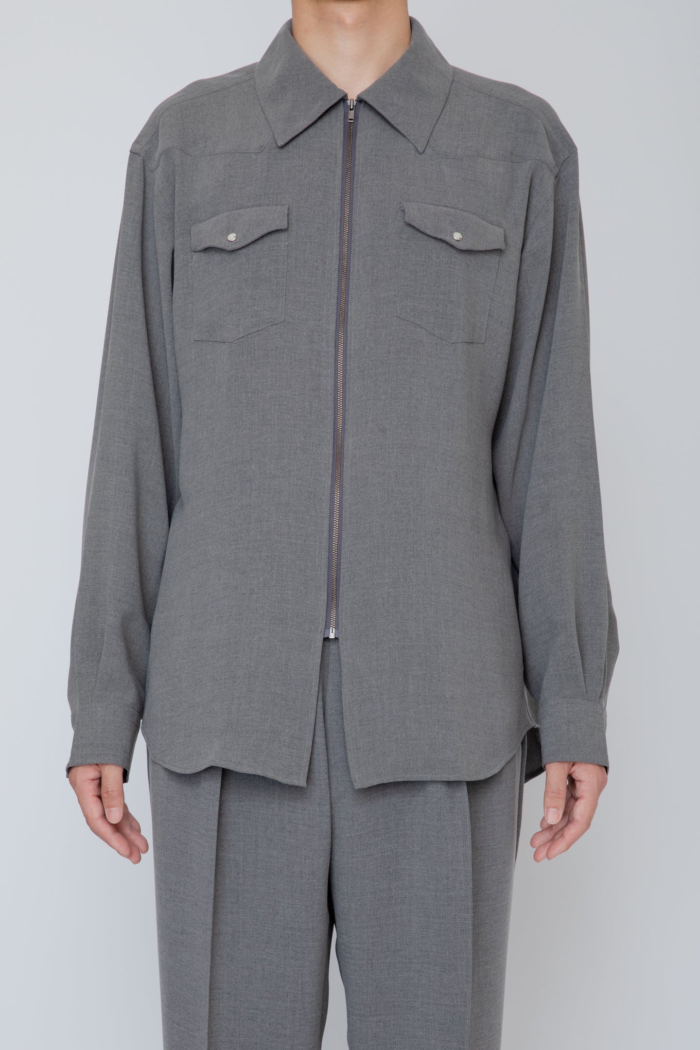 MELANGE TWILL WESTERN SHIRT / TOP GRAY