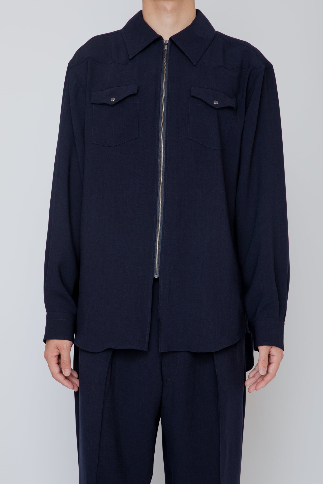MELANGE TWILL WESTERN SHIRT / NAVY