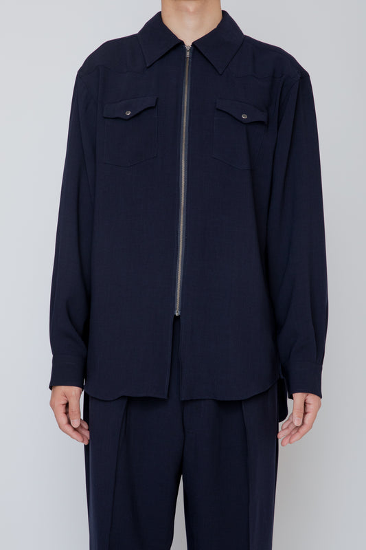 MELANGE TWILL WESTERN SHIRT / NAVY