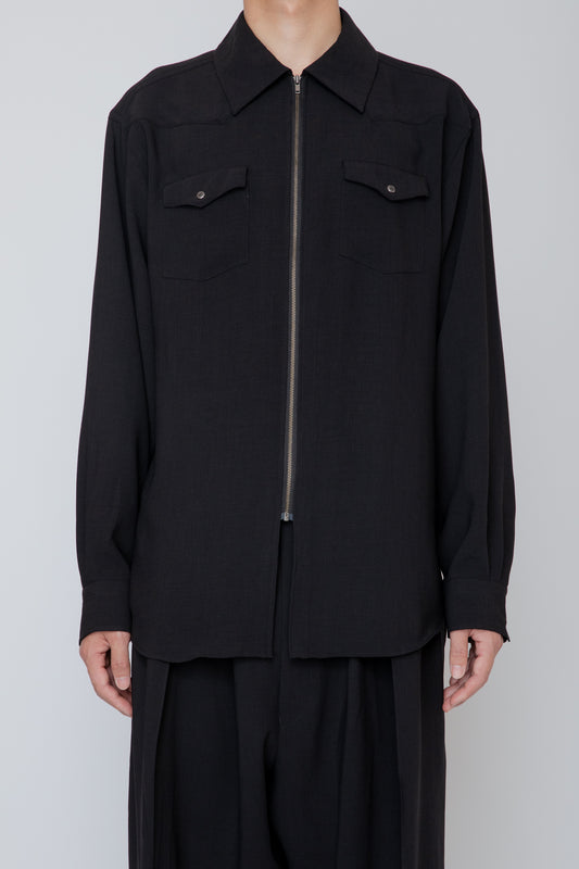 MELANGE TWILL WESTERN SHIRT / BLACK