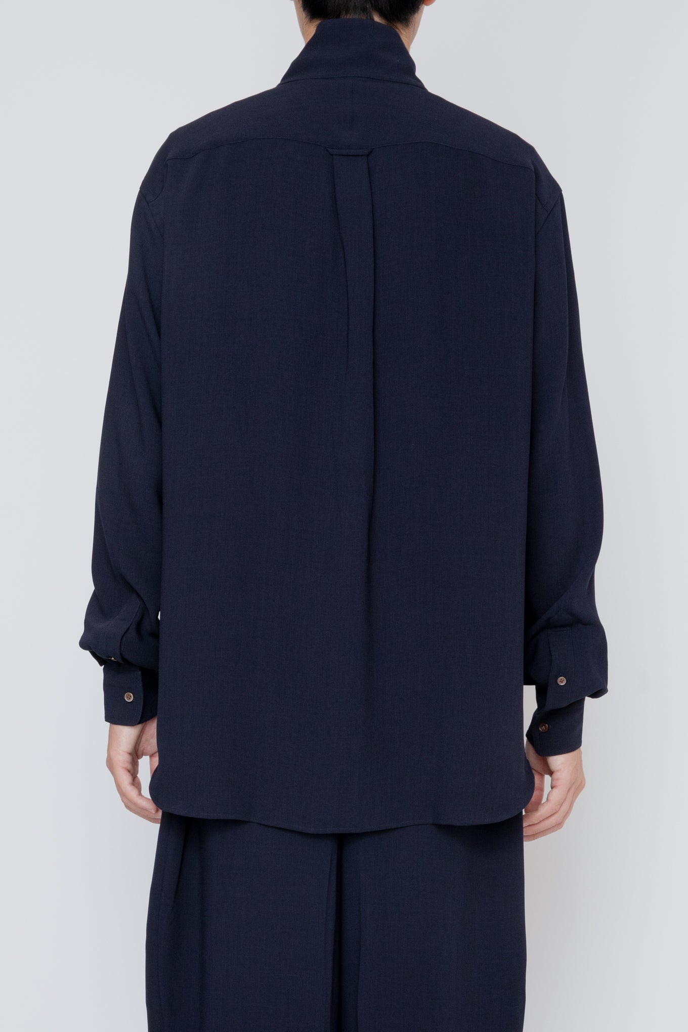 MELANGE TWILL HIGH NECK COLLAR SHIRT / NAVY