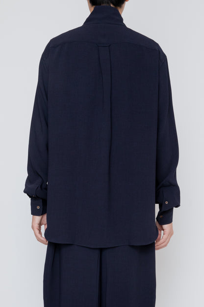 MELANGE TWILL HIGH NECK COLLAR SHIRT / NAVY