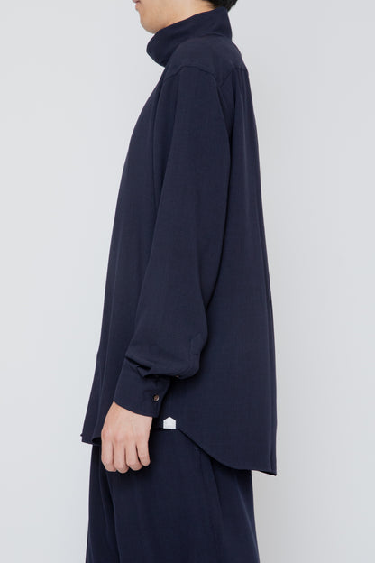 MELANGE TWILL HIGH NECK COLLAR SHIRT / NAVY