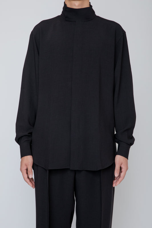 MELANGE TWILL HIGH NECK COLLAR SHIRT / BLACK