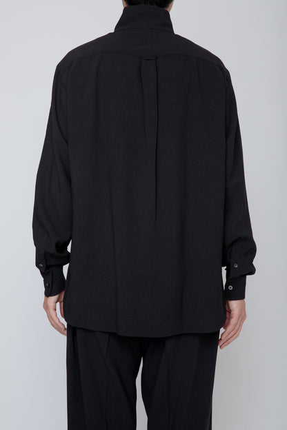 MELANGE TWILL HIGH NECK COLLAR SHIRT / BLACK