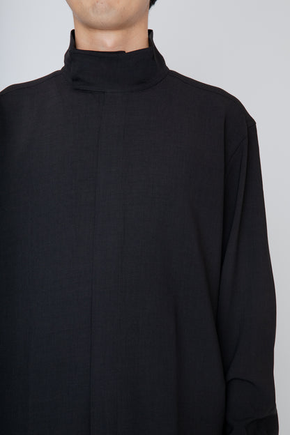 MELANGE TWILL HIGH NECK COLLAR SHIRT / BLACK