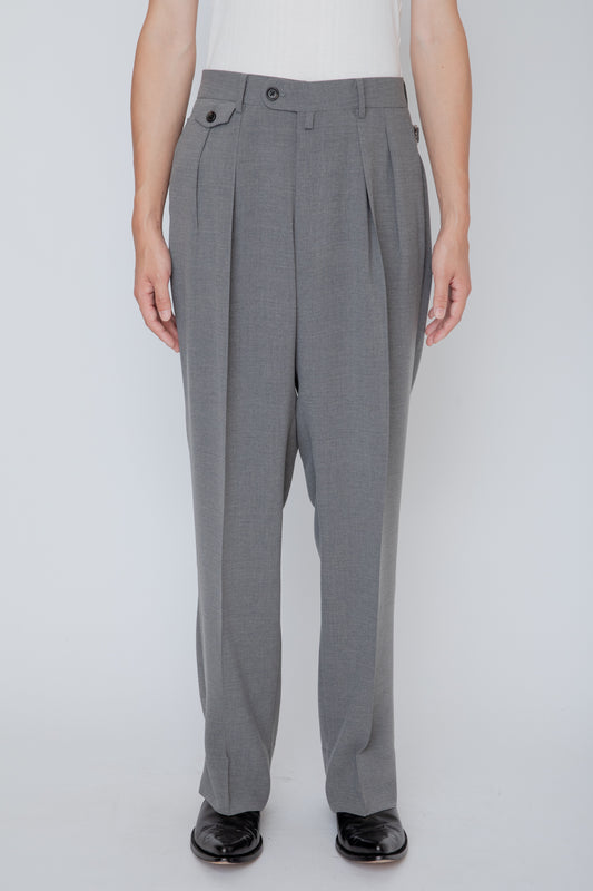 MELANGE TWILL WIDE TROUSERS / TOP GRAY