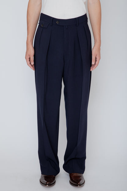 MELANGE TWILL WIDE TROUSERS / NAVY