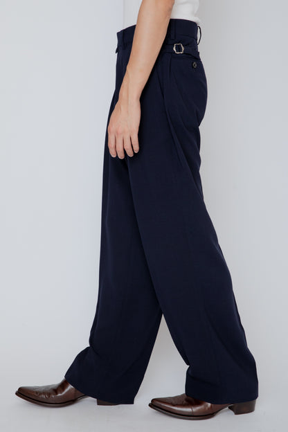 MELANGE TWILL WIDE TROUSERS / NAVY