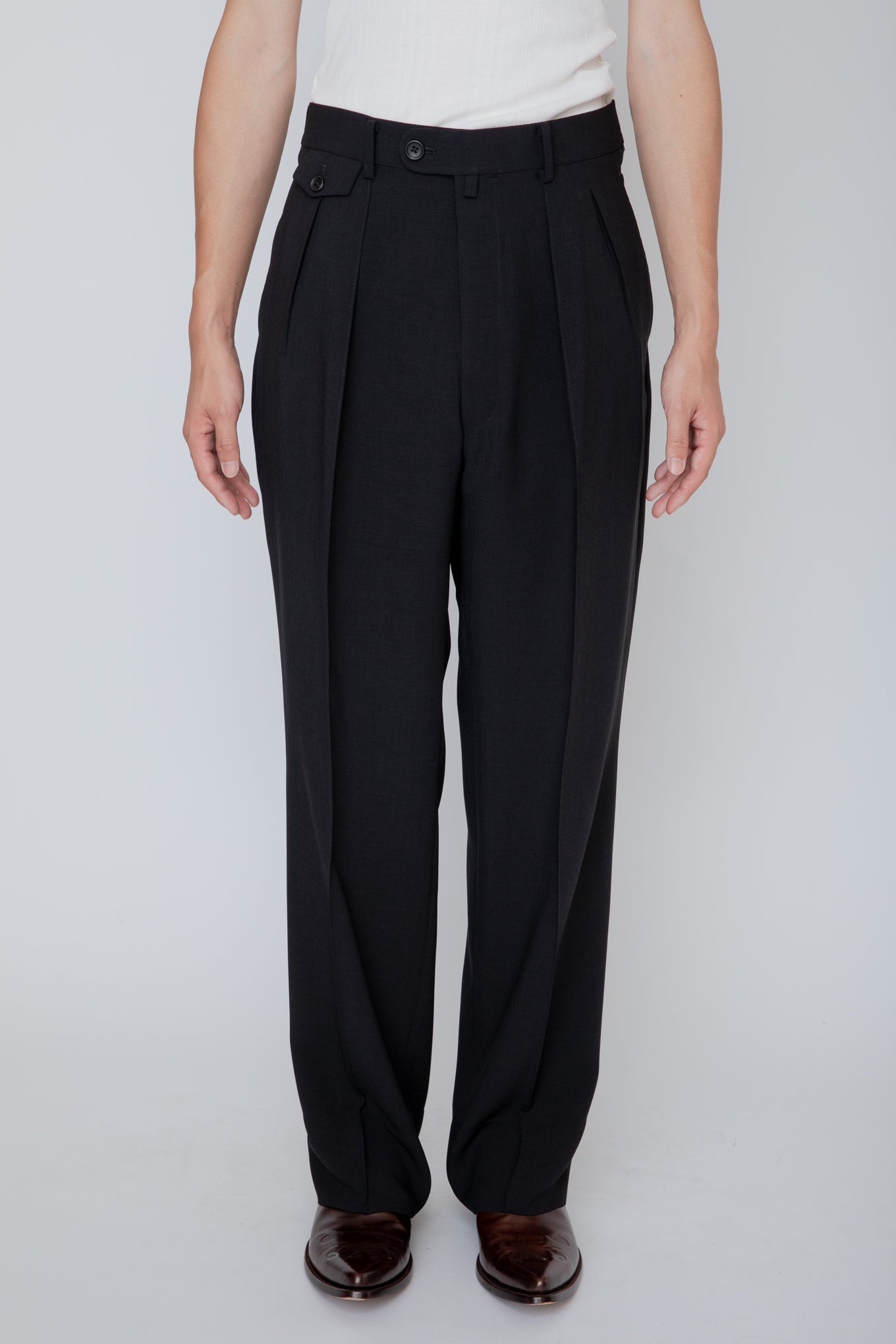 MELANGE TWILL WIDE TROUSERS / BLACK