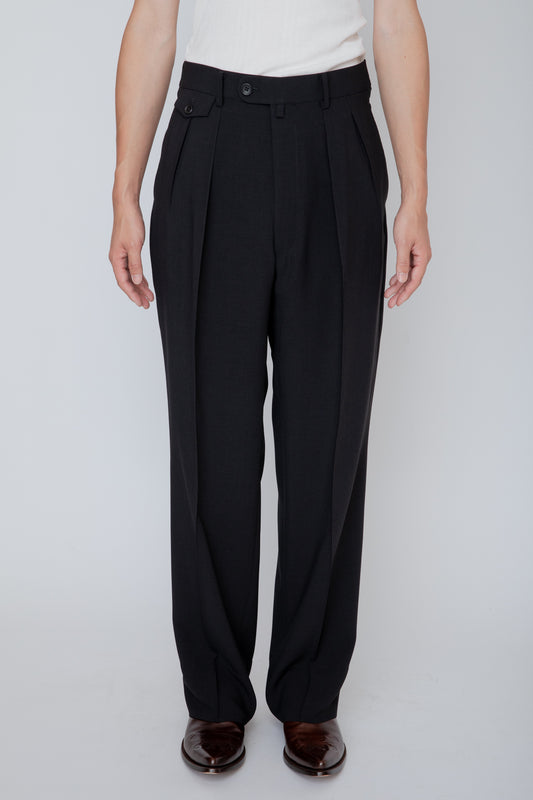 MELANGE TWILL WIDE TROUSERS / BLACK