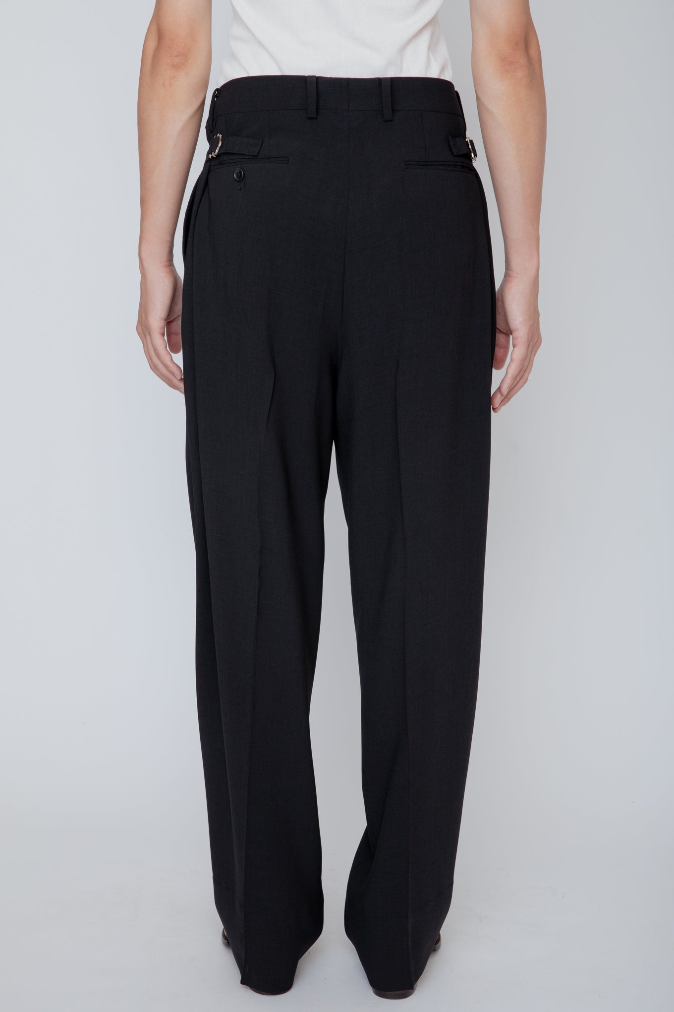 MELANGE TWILL WIDE TROUSERS / BLACK