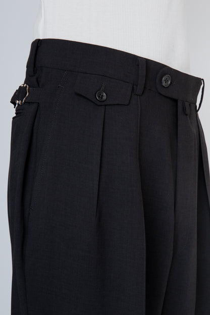 MELANGE TWILL WIDE TROUSERS / BLACK