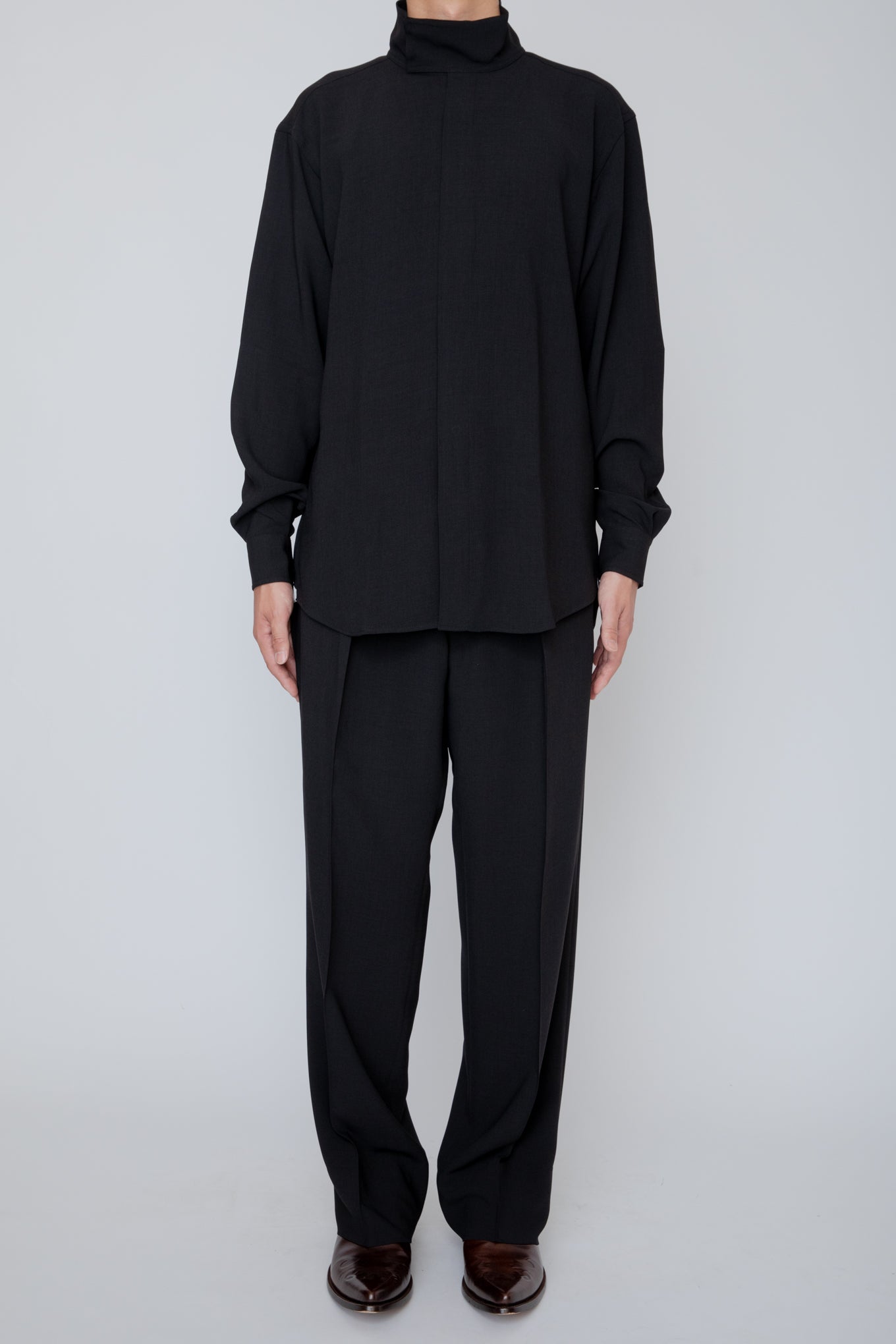 MELANGE TWILL WIDE TROUSERS / BLACK