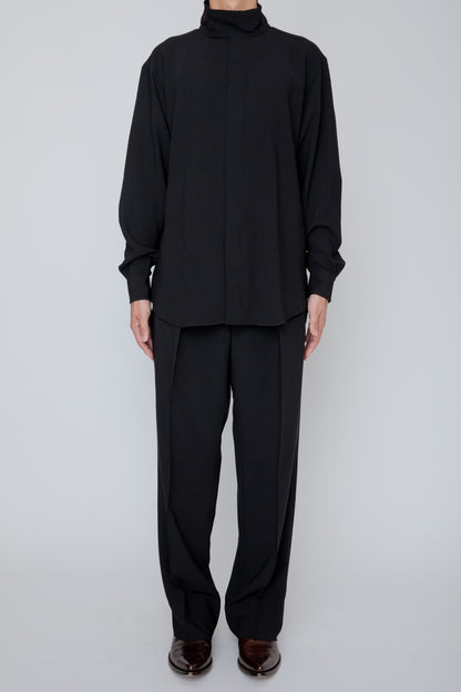 MELANGE TWILL WIDE TROUSERS / BLACK