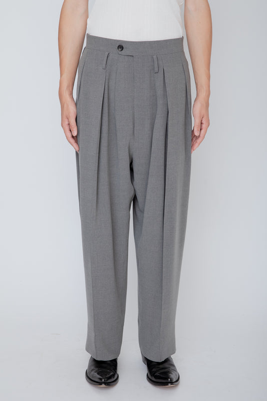 MELANGE TWILL 3-PLEATED TROUSERS / TOP GRAY
