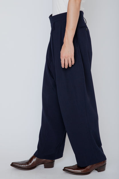 MELANGE TWILL 3-PLEATED TROUSERS / NAVY