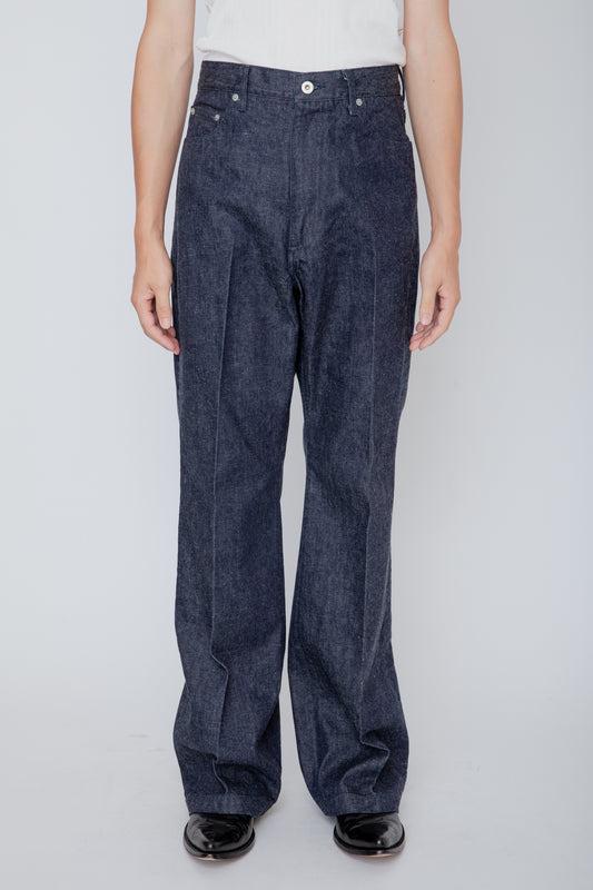 DENIM SEMI FLARED TROUSERS / INDIGO