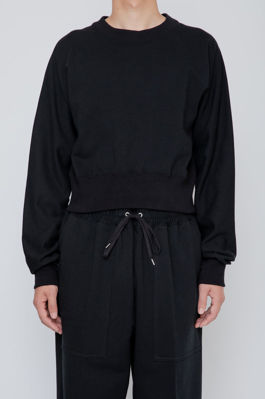 ONE-SIDE KIMONO SLEEVE SWEATSHIRT_TIGHT FIT /  BLACK