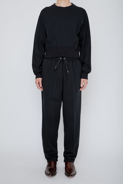 ONE-SIDE KIMONO SLEEVE SWEATSHIRT_TIGHT FIT /  BLACK