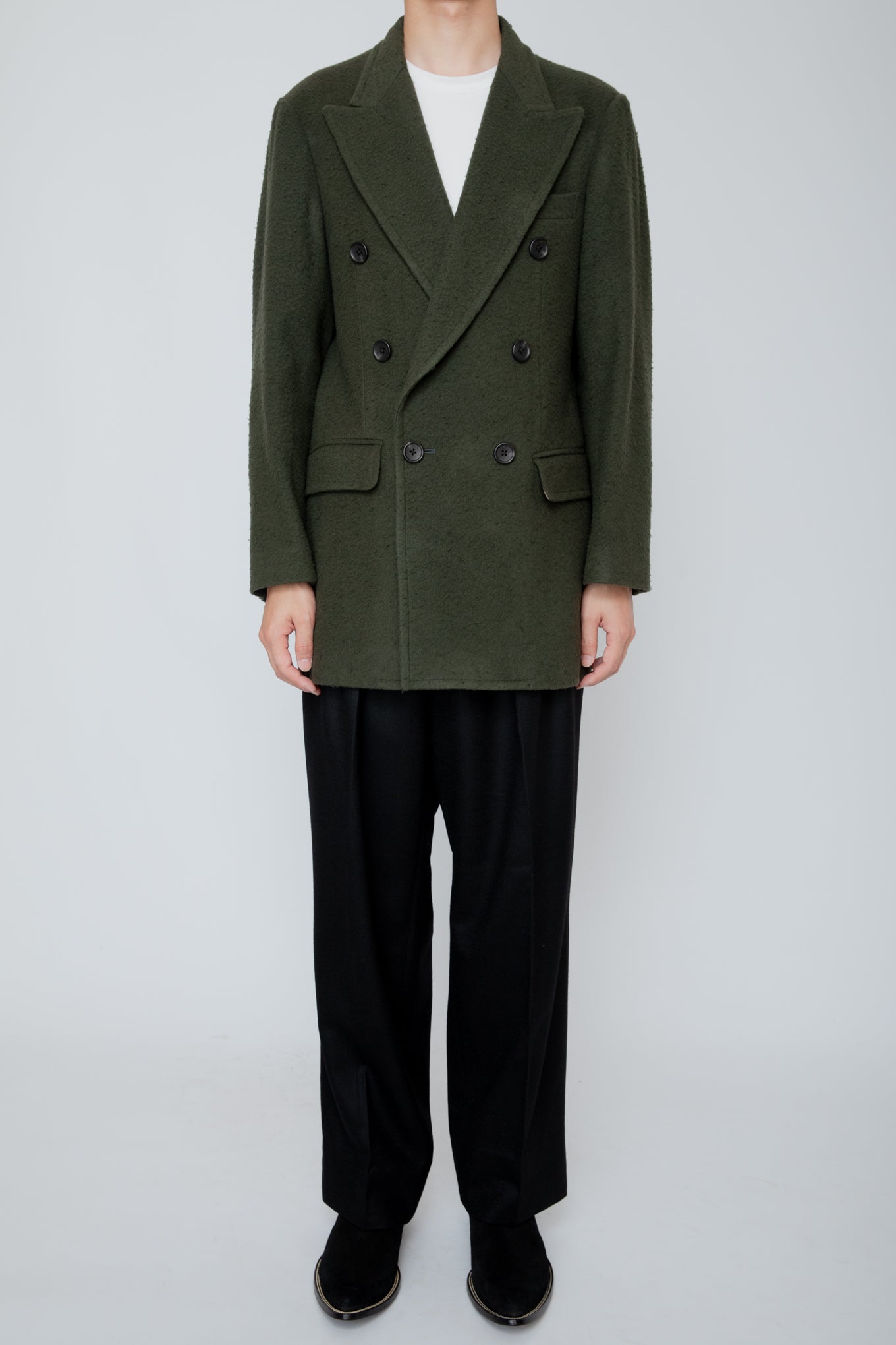 NAPPING WOOL SHORT COAT / OLIVE GREEN