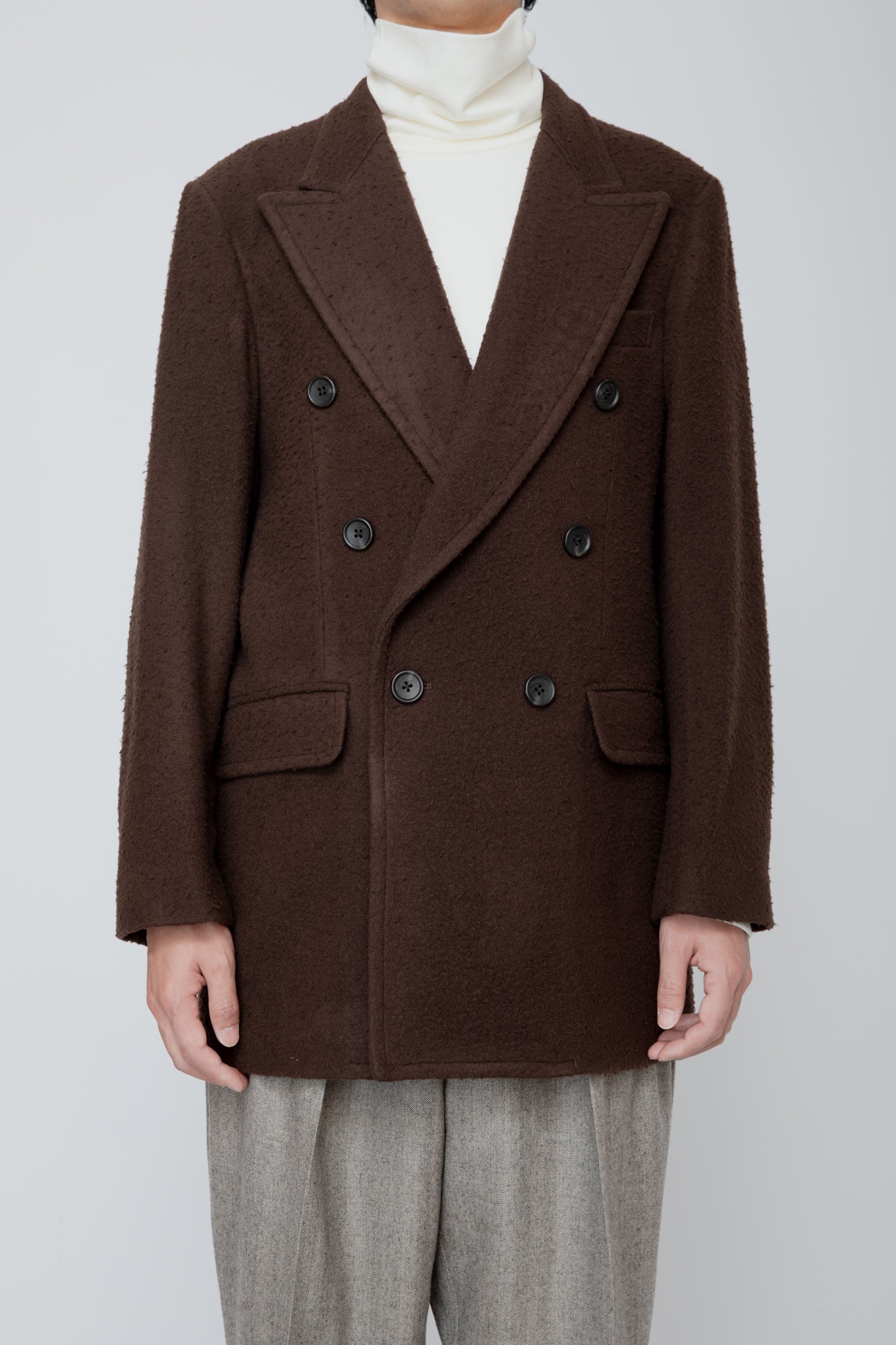 NAPPING WOOL SHORT COAT / BROWN