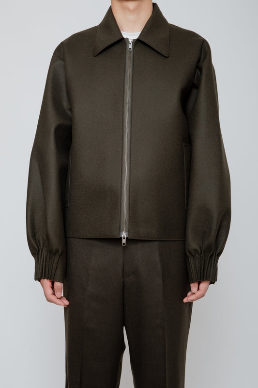 BUMPY GATHERED JACKET / DARK OLIVE