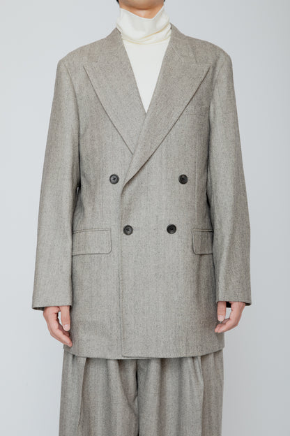 DOUBLE BREASTED LONG JACKET / HERRINGBONE