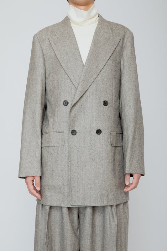 DOUBLE BREASTED LONG JACKET / HERRINGBONE
