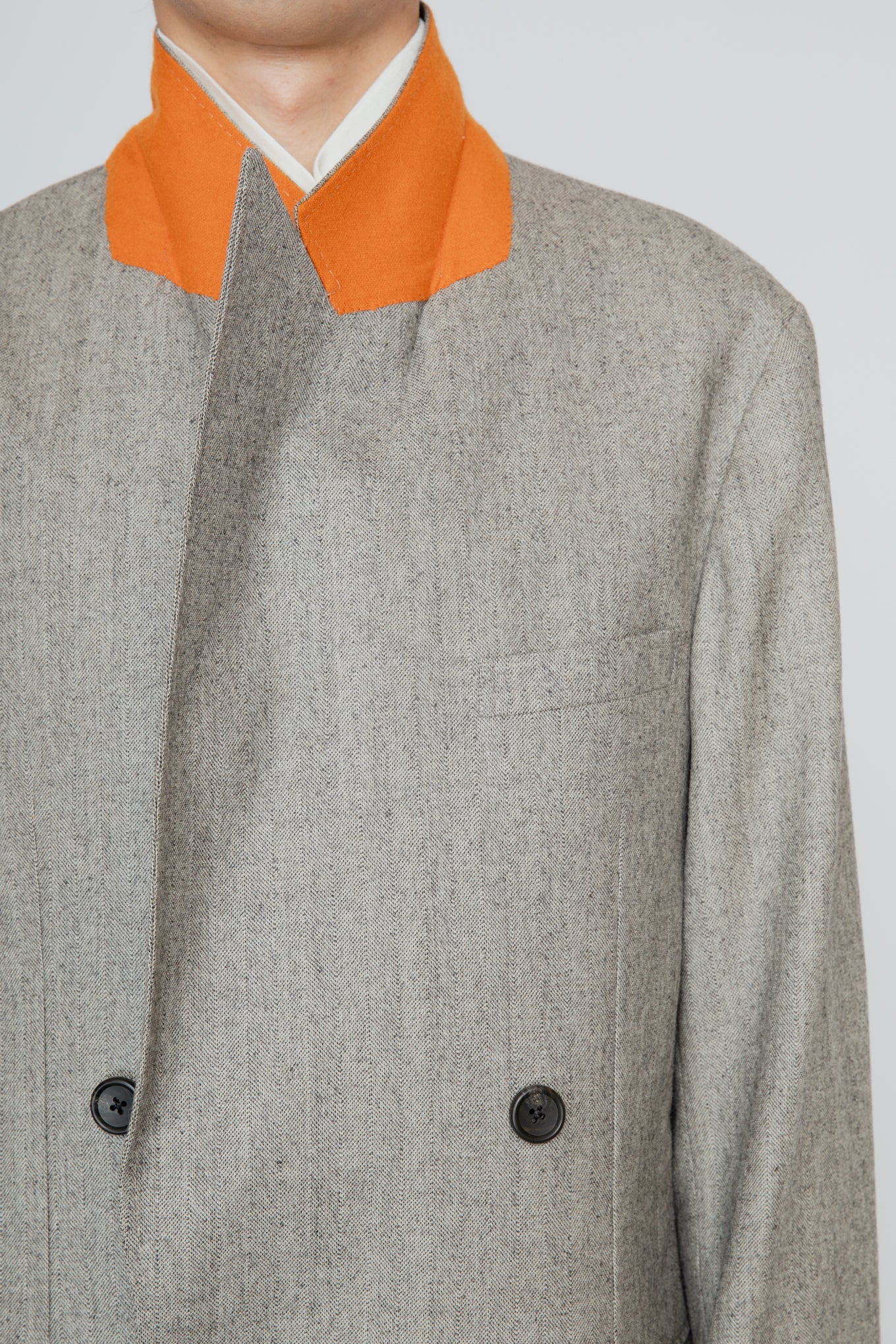 DOUBLE BREASTED LONG JACKET / HERRINGBONE