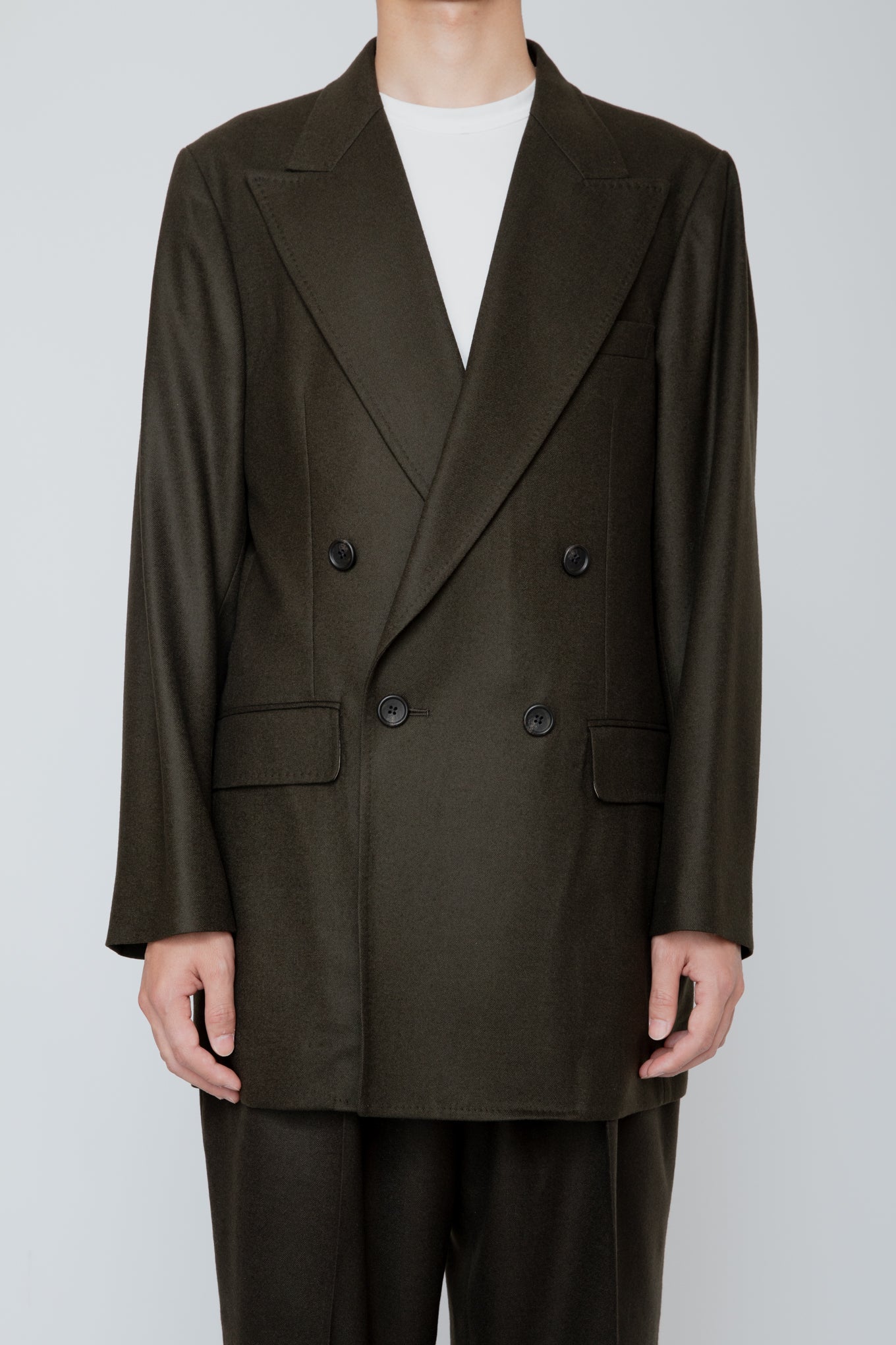DOUBLE BREASTED LONG JACKET / DARK OLIVE