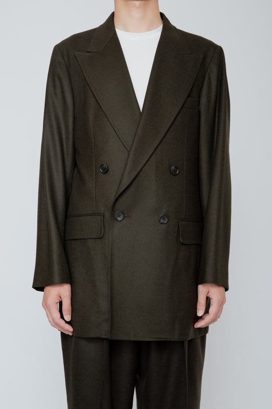 DOUBLE BREASTED LONG JACKET / DARK OLIVE