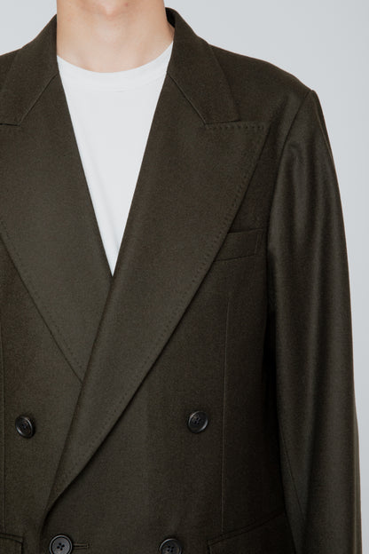 DOUBLE BREASTED LONG JACKET / DARK OLIVE