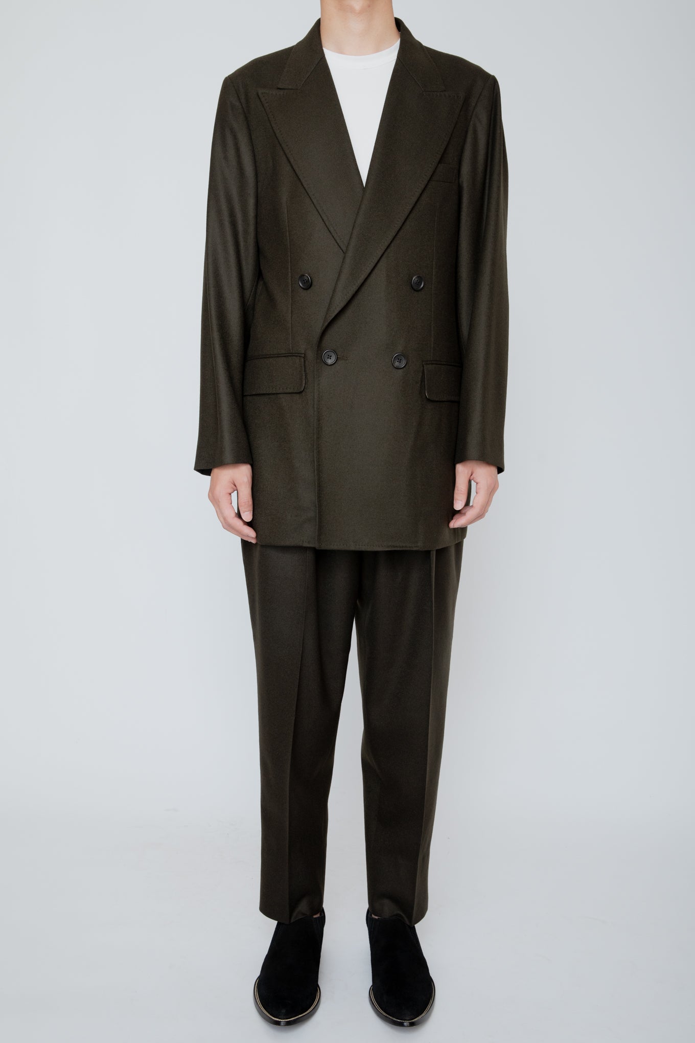 DOUBLE BREASTED LONG JACKET / DARK OLIVE
