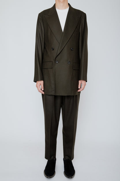 DOUBLE BREASTED LONG JACKET / DARK OLIVE