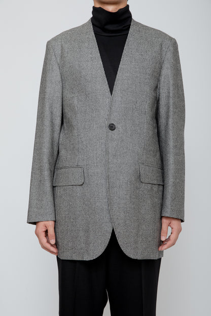 NO COLLAR LONG JACKET / HOUNDSTOOTH