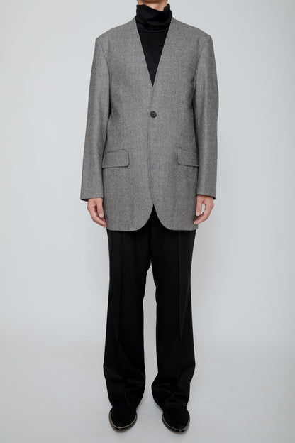 NO COLLAR LONG JACKET / HOUNDSTOOTH