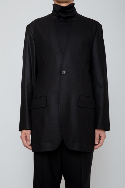 NO COLLAR LONG JACKET / BLACK